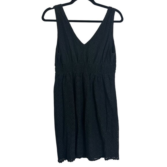 Max Studio All Over Lace Sleeveless Black Dress Sz L Smocking Cotton Eyelet - Picture 4 of 12